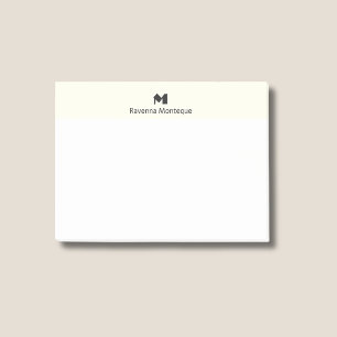 Ivory Modern Personalized Name Letter Monogram Post-it Notes