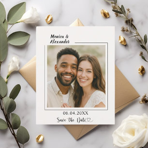 Ivory modern photo wedding Save the Date card