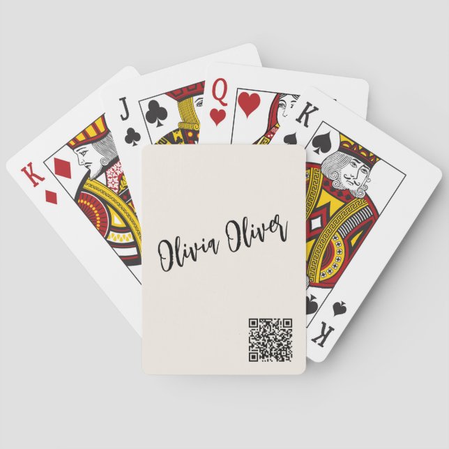 Ivory Modern Script Business Branding QR Code Playing Cards (Back)