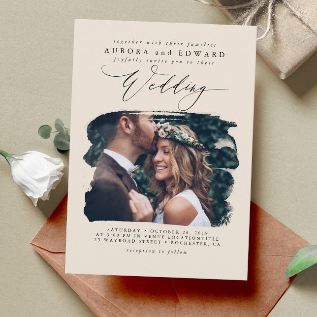 Ivory Modern Stylish Boho Wedding Photo Invitation (Creator Uploaded)