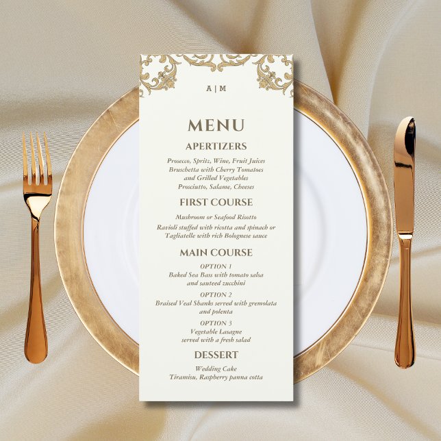 Ivory Monogram Baroque Christian Wedding Menu (Creator Uploaded)