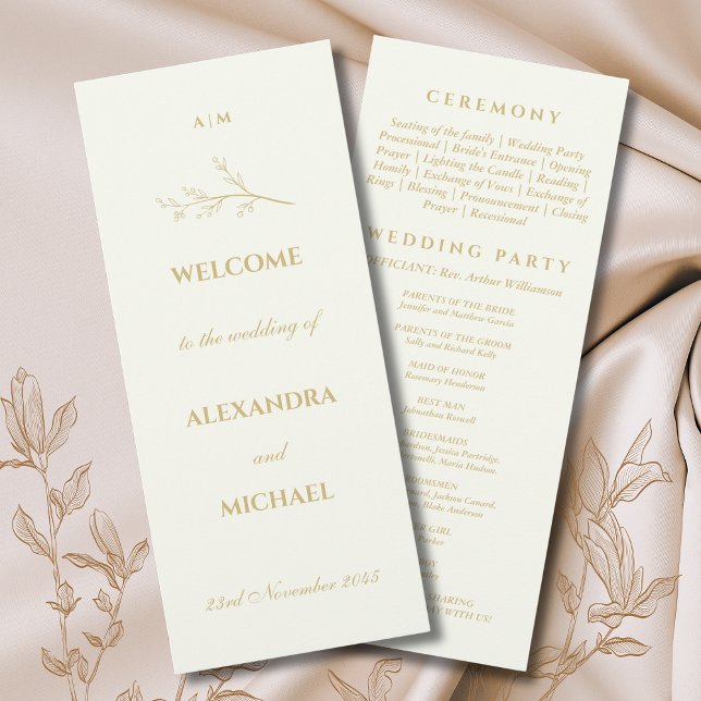 Ivory Monogram Botanical Minimalist Wedding  Program (Creator Uploaded)