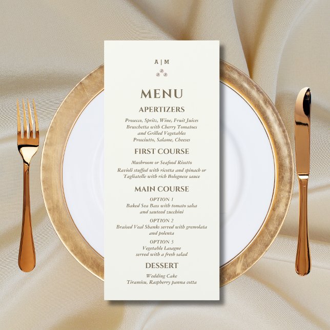Ivory Monogram Pearl Christian Wedding Menu (Créateur téléchargé)
