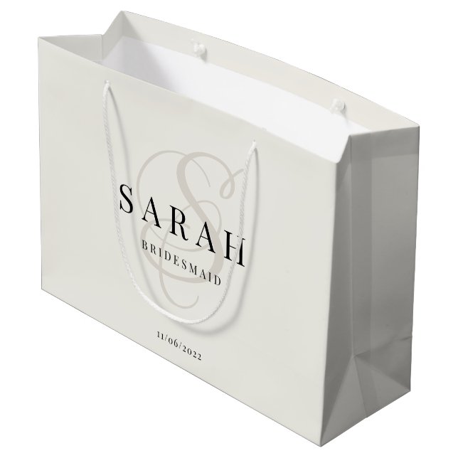 Ivory Monogram Personalized Bridesmaid Large Gift Bag (Back Angled)