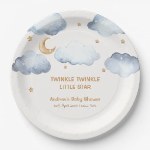 Ivory Moon Stars Twinkle Boy Baby Shower Paper Plate