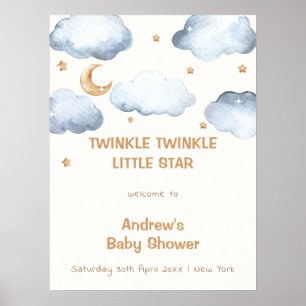 Ivory Moon Stars Twinkle Boy Baby Shower Welcome  Poster
