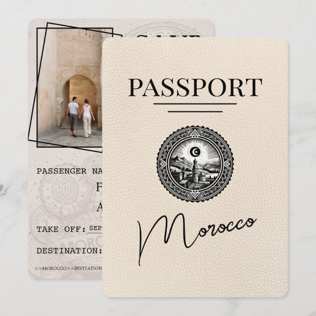 Ivory Morocco Passport Save The Date (Front/Back)