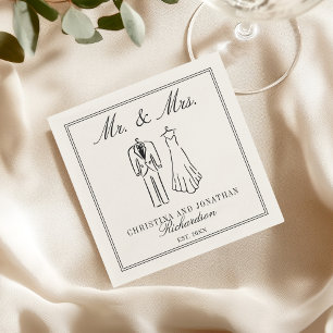 Ivory Mr & Mrs Personalized Old Money Wedding  Napkin