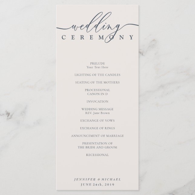 Ivory Navy Reception Wedding Ceremony Program (Front)