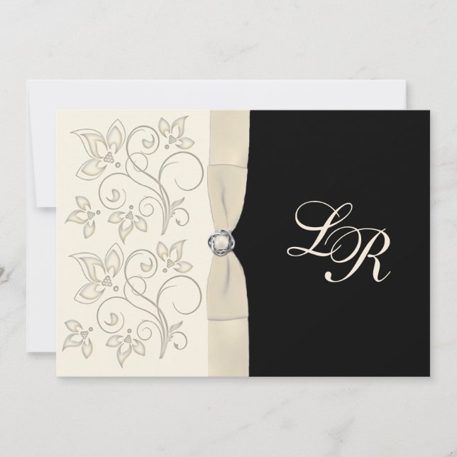 Ivory, noir avec Pearl Love Knot Invitation (Devant)