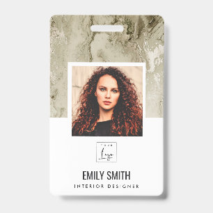 IVORY OFF WHITE GREEN EMPLOYEE PHOTO BAR CODE NAME BADGE