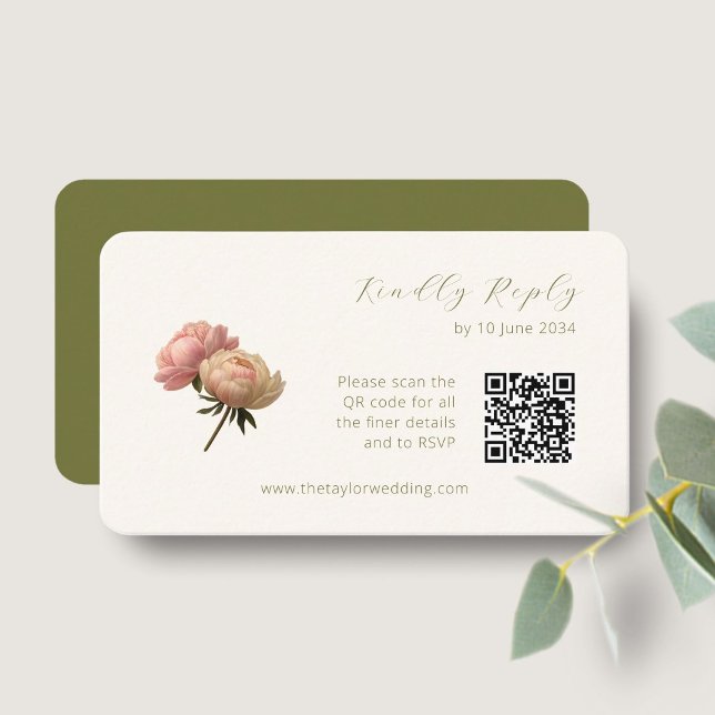 Ivory & Olive | Chic Rose Wedding RSVP QR Code  Enclosure Card (Creator Uploaded)