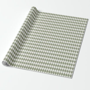 Ivory & Olive Green Harlequin Diamonds Wrapping Paper