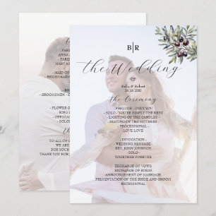 Ivory Olive Monogram Photo Wedding Program