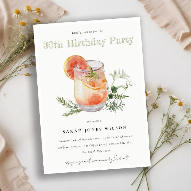 Ivory Orange Green Cocktail Any Age Birthday Party Invitation (Creator Uploaded)
