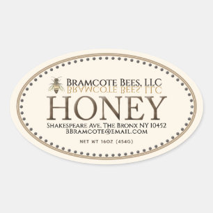 Ivory Oval Honey Sticker with Honeybee and Border