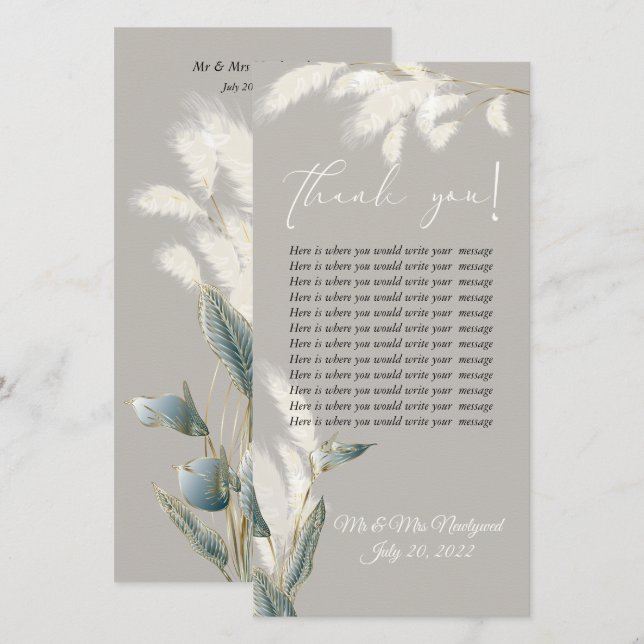 Ivory Pampas Grass Table Setting Thank You Cards  (Front/Back)