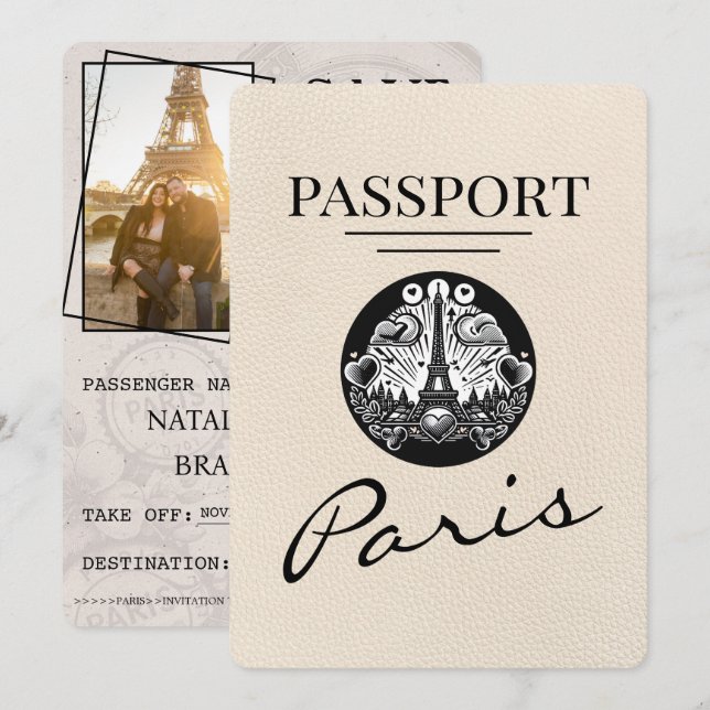 Ivory Paris Passport Save The Date (Front/Back)
