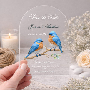 Ivory Pastel Lovebirds Romantic Bluebirds Wedding Acrylic Invitations