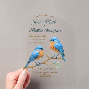 Ivory Pastel Lovebirds Romantic Bluebirds Wedding Acrylic Invitations
