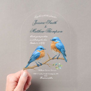 Ivory Pastel Lovebirds Romantic Bluebirds Wedding Acrylic Invitations