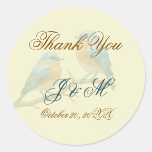 Ivory Pastel Lovebirds Romantic Bluebirds Wedding Classic Round Sticker