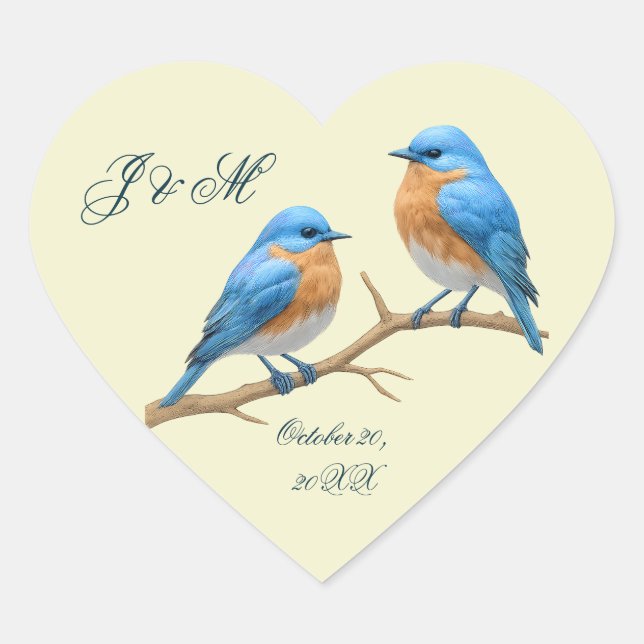 Ivory Pastel Lovebirds Romantic Bluebirds Wedding Heart Sticker (Front)