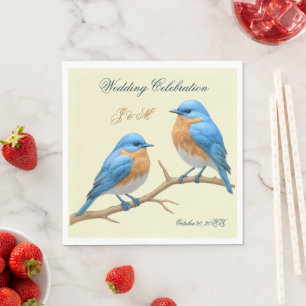 Ivory Pastel Lovebirds Romantic Bluebirds Wedding Napkin