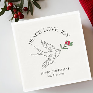 Ivory PEACE LOVE JOY Snowbird Christmas Holiday Napkin