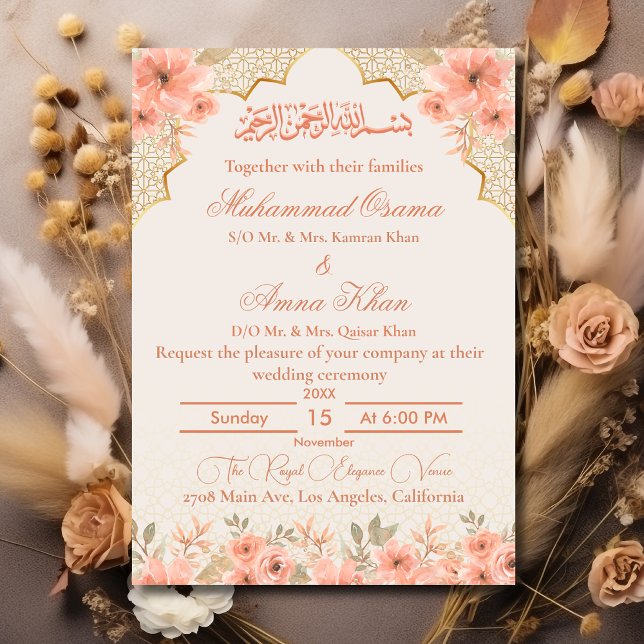 Ivory Peach Faire-part de mariage musulman islamiq (Créateur téléchargé)