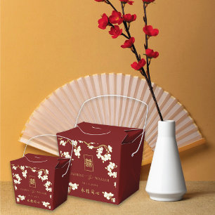 Ivory Peach/Plum Blossoms Double Happiness Wedding Favor Box