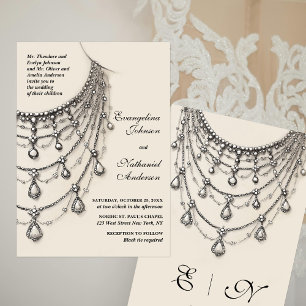 Ivory Pearl Necklace Sketch Drawing Wedding Invitation