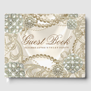Ivory Pearl Womans Birthday Party Guest Book