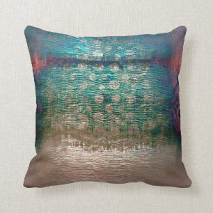 Ivory Pearly Teal Emerald Aquatic Abstract Grungy Throw Pillow
