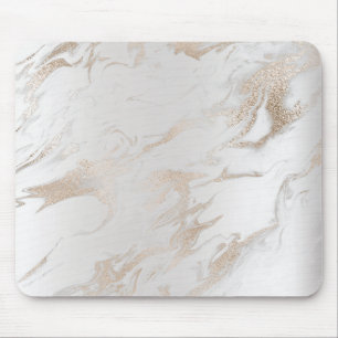 Ivory Pearly Titanium Gold White Grey Marble Mouse Pad