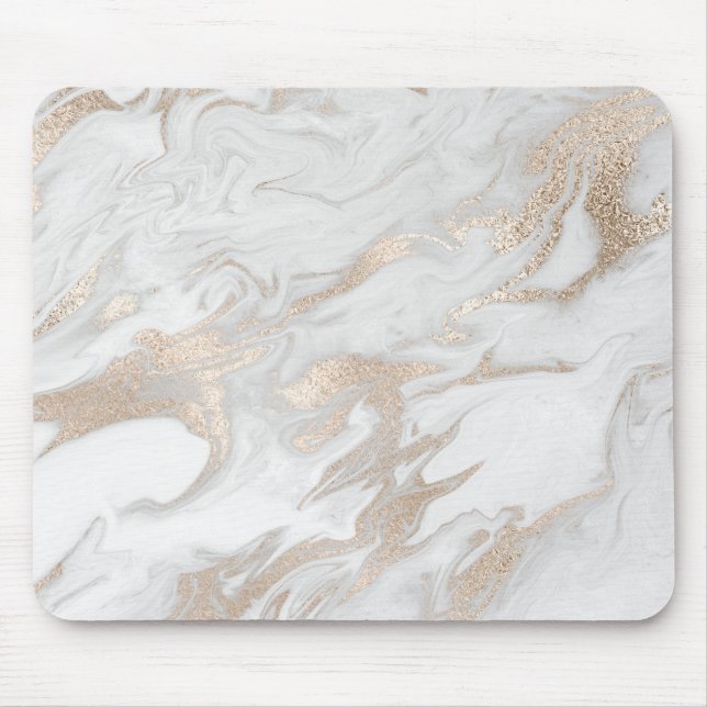 Ivory Pearly Titanium Gold White Grey Marble Mouse Pad (Front)