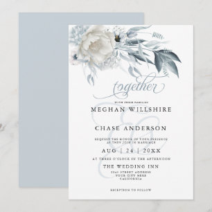 Ivory Peonies with Dusty Blue Anemone Floral Invitation