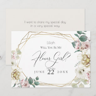 Ivory  Peony Flowers  Will You Be My Flower Girl Invitation