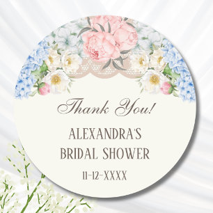 Ivory Peony Hydrangea Bridal Shower Thank You Classic Round Sticker