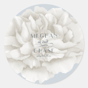 Ivory Peony on Dusty Blue Classic Round Sticker