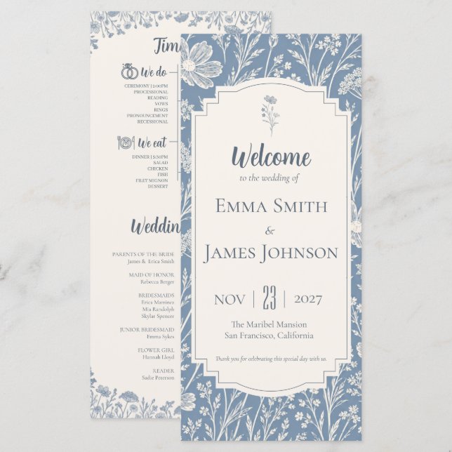 Ivory Periwinkle Wildflower Wedding Program (Front/Back)