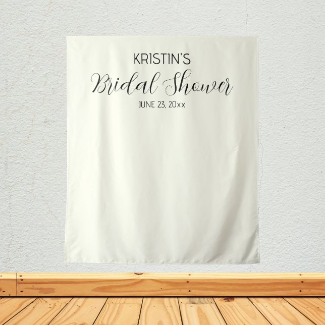 Ivory Personalized Bridal Shower Photo Backdrop Tapestry (In Situ)