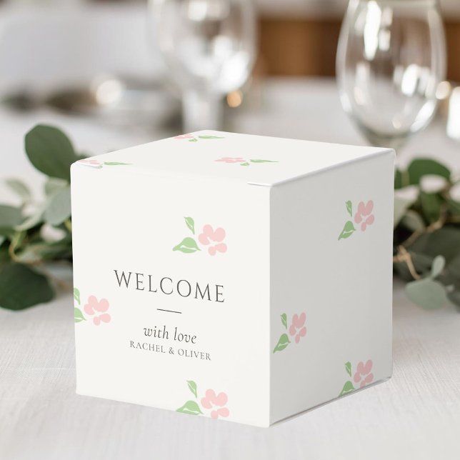 Ivory | Petit Blush Pink Floral Initials Wedding  Favor Box (Creator Uploaded)