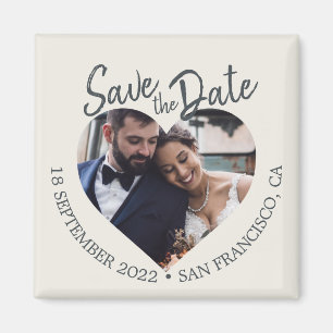Ivory Photo Modern Script Save the Date Magnet