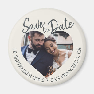 Ivory Photo Modern Script Save the Date Magnet