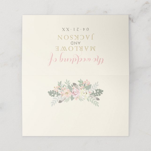 Ivory Pink and Gold Floral Boho Wedding Monogram Place Card (Outside Unfolded)