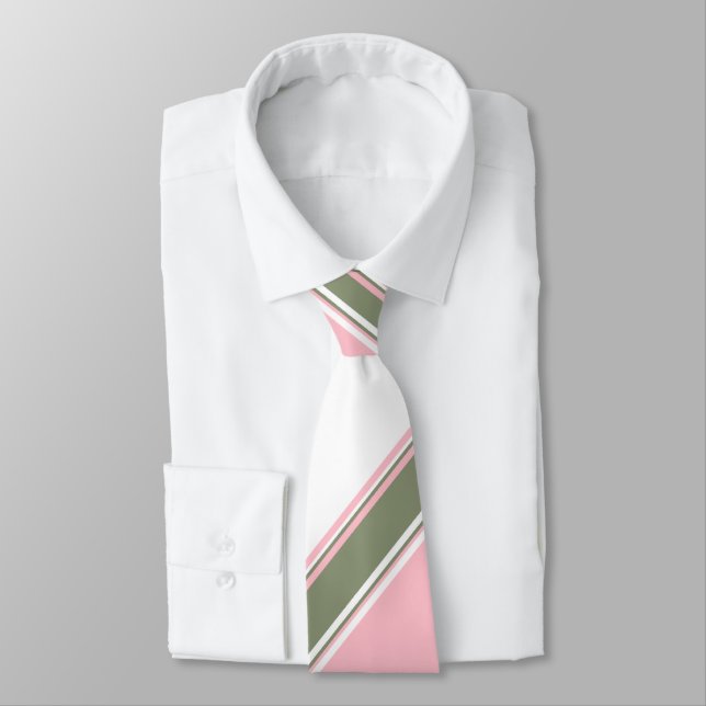 Ivory Pink and Sage Alternating Striped Tie (Tied)
