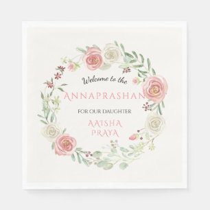 Ivory Pink Annaprashan Party Girl Baby Floral Napkin