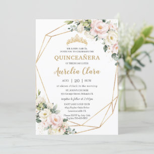 Ivory Pink Blush Floral Geometric Quinceañera Invitation