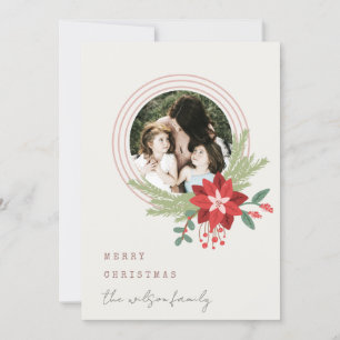 Ivory Pink Christmas Ornament Photo Poinsettia Holiday Card